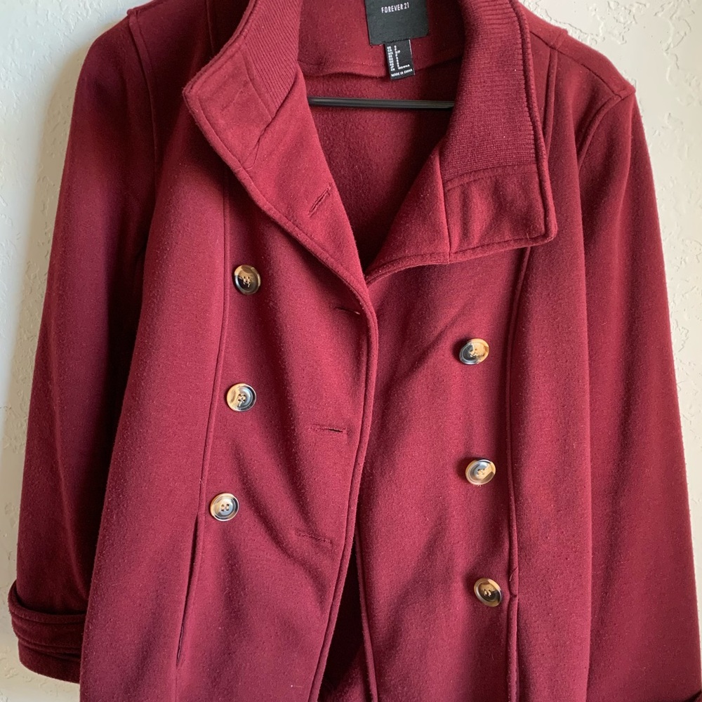Forever 21 Maroon Double Breasted Trench Pea Coat